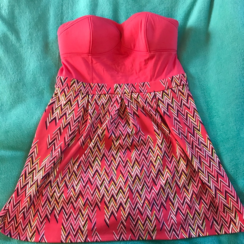 Pink Chevron Strapless Dress